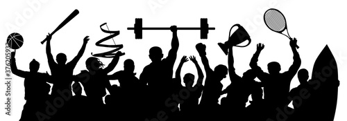 Sports people set. Crowd of athletes. Sportsman Players. Silhouette vector illustration