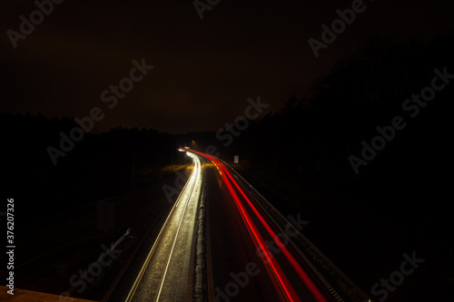 light trail on the highway at night