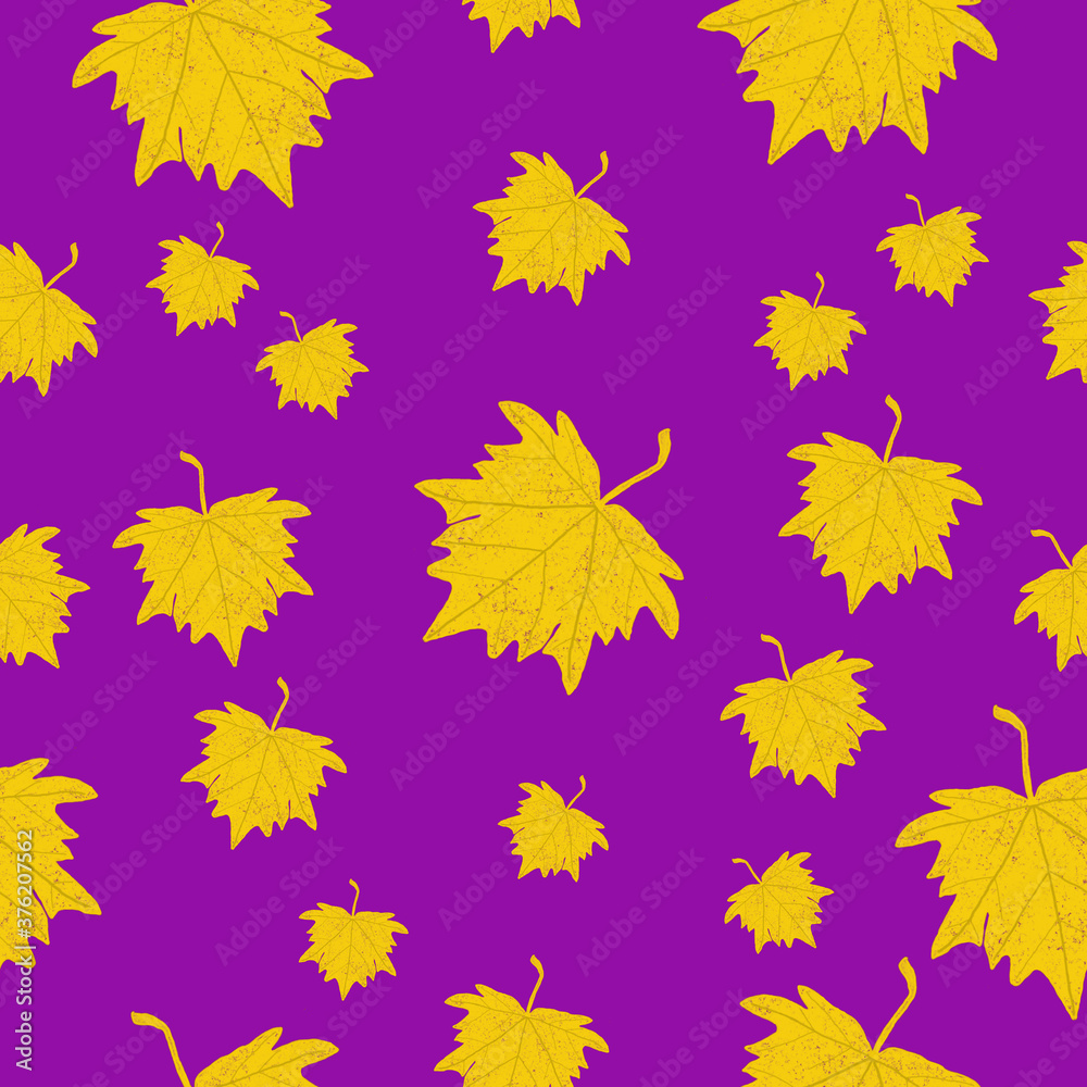 Fototapeta premium seamless pattern with yellow maple leaves on a purple background