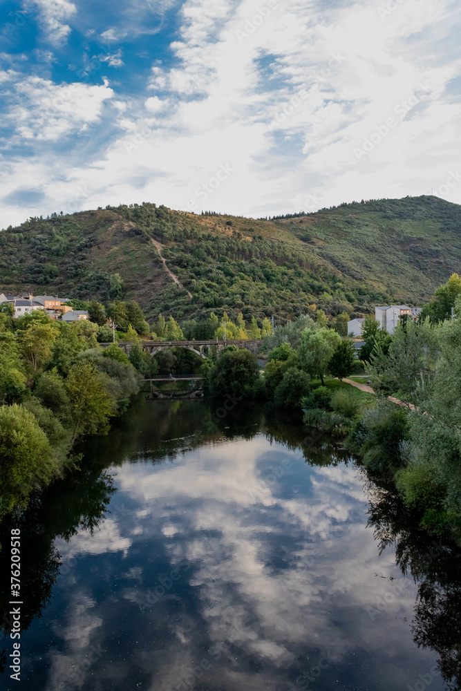 Landscape with river and clouds - El Bierzo, Spain