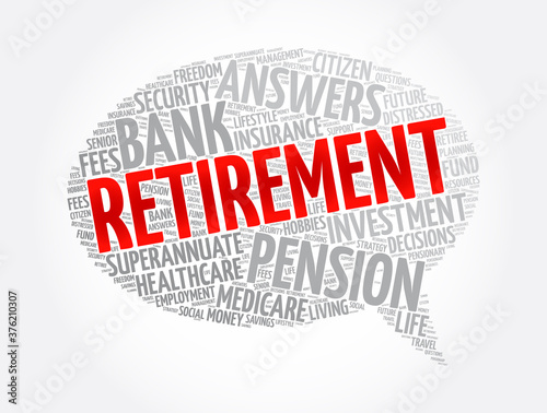 Retirement message bubble word cloud collage, concept background