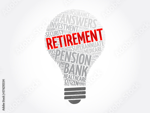 Retirement light bulb word cloud collage, concept background