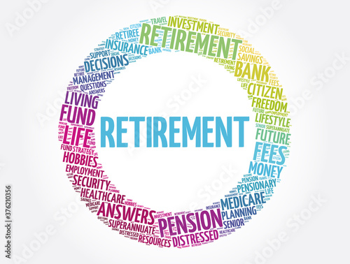 Retirement circle word cloud collage, concept background