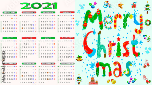 Calendar 2021 United States Christmas 1