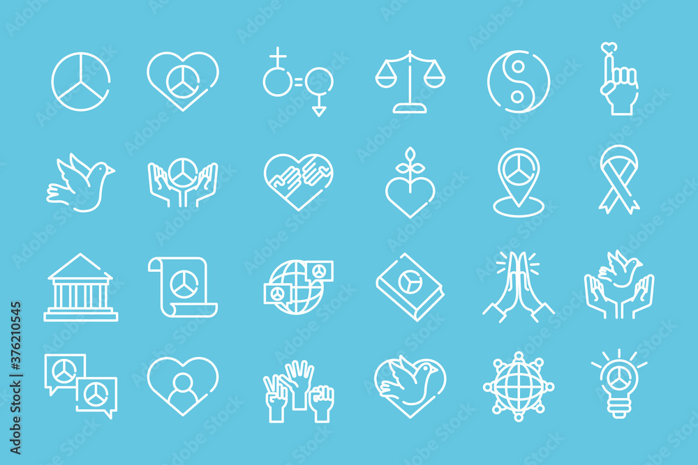 Fototapeta premium bundle of twenty four human rights line style set icons