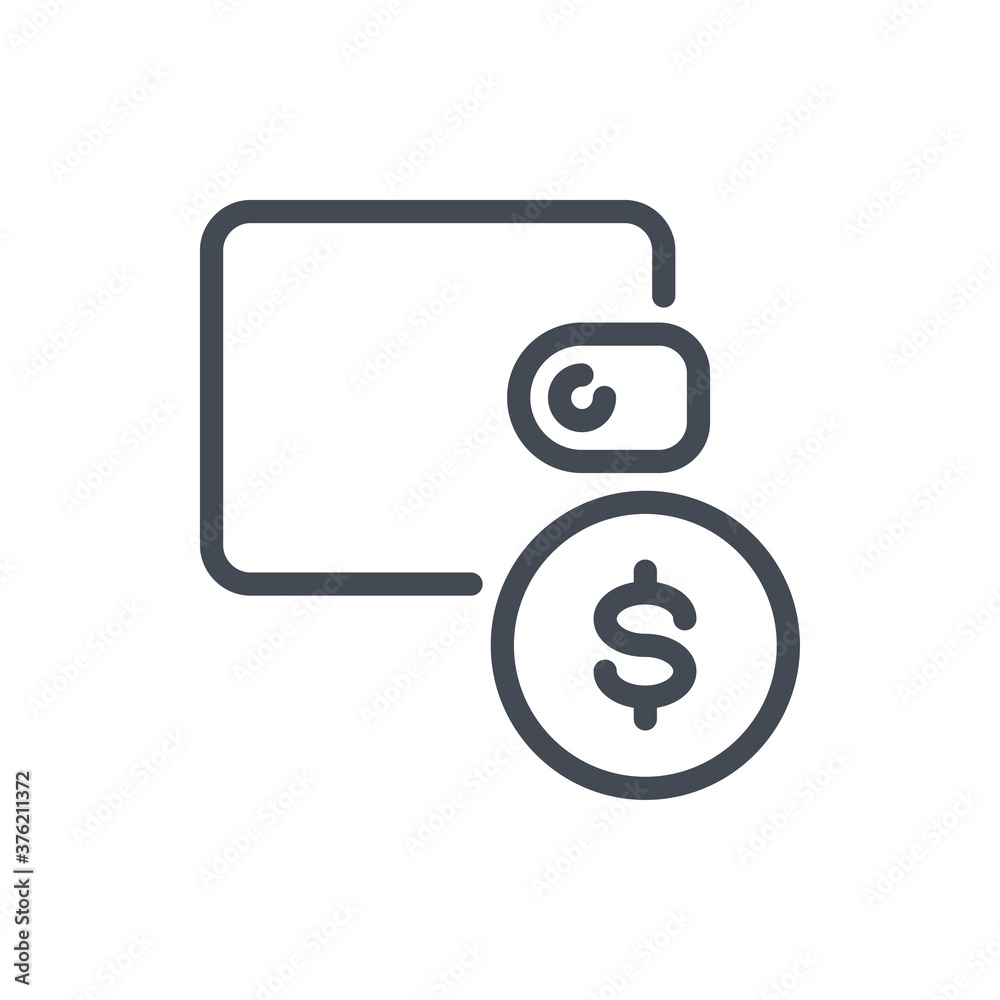 Wallet with dollar coin line icon. Money account and Savings vector outline sign. Wallet with dollar coin line icon. Money account and Savings vector outline sign.