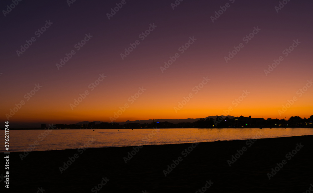 sunset view from the beach of roses in Costa Brava
