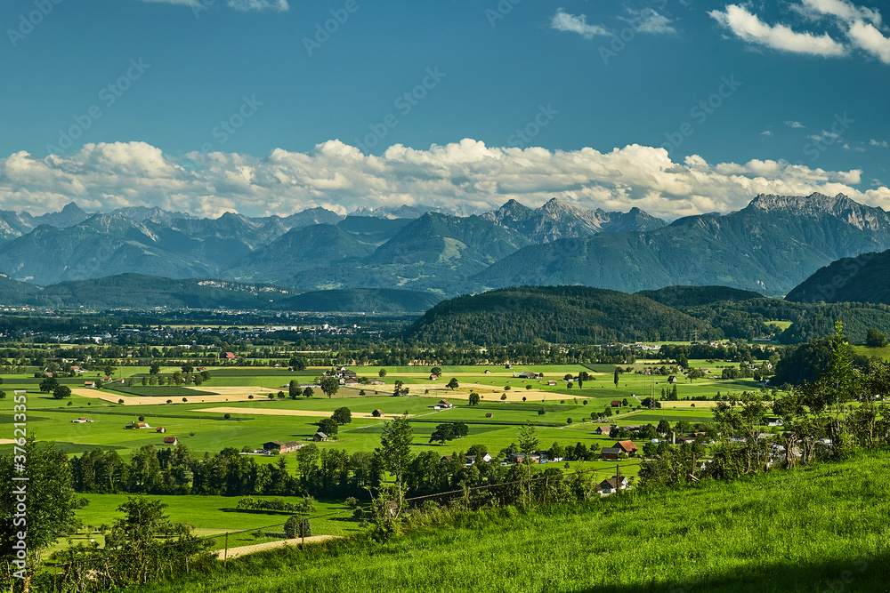 Rheintal, Schweiz - Blick auf die Alpen