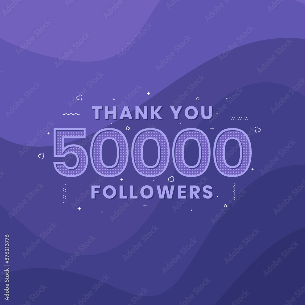 Thank you 50000 followers, Greeting card template for social networks.