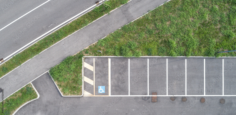 Fototapeta premium Parking lot, aerial drone photography