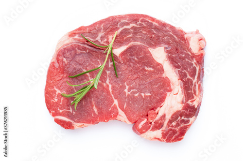 Fresh raw bio beef steak isolated on white background.