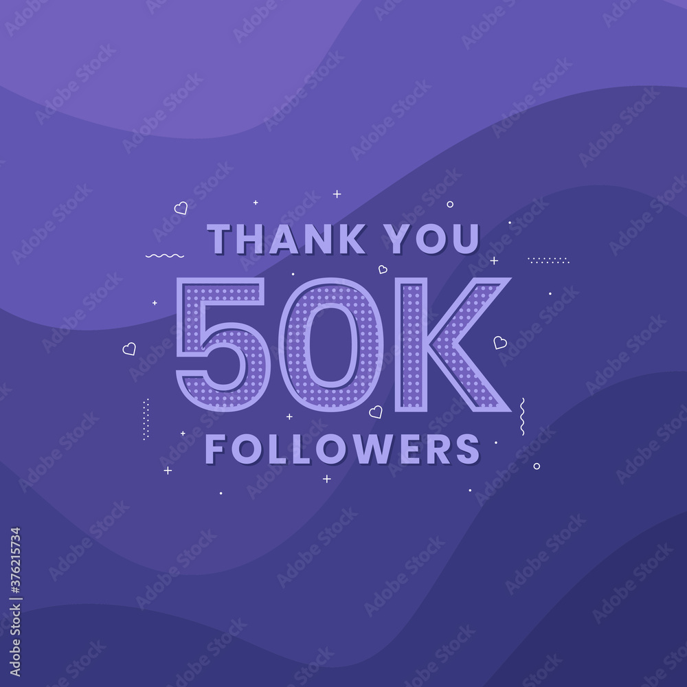 Thank you 50K followers, Greeting card template for social networks. Thank you 50K followers, Greeting card template for social networks.