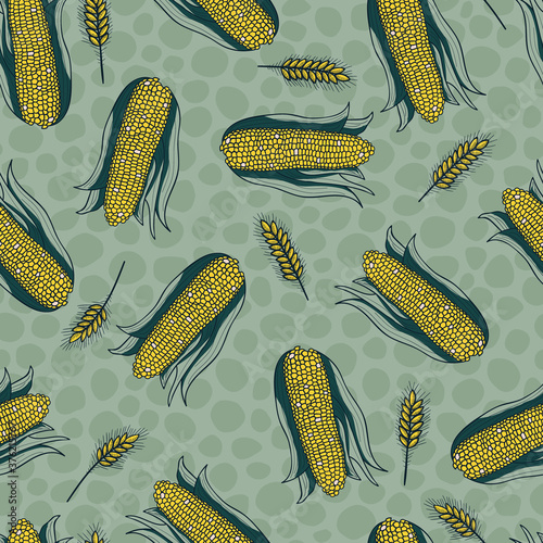 Corn Harvest Season Vector Seamless Pattern