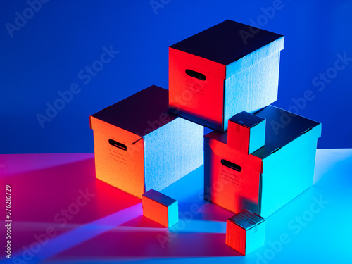 Cardboard boxes stacked. St...
