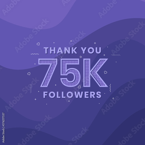 Thank you 75K followers, Greeting card template for social networks.
