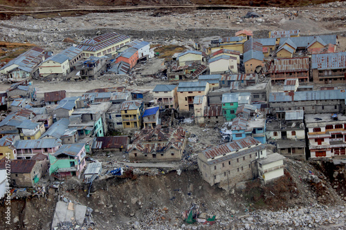 Tablou pe pânză Kedarnath temple aerial view after Kedarnath Disaster 2013