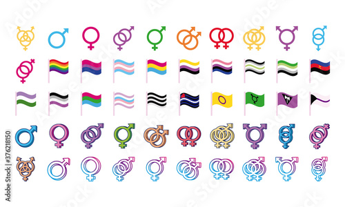 bundle of genders symbols of sexual orientation and flags multy style icons