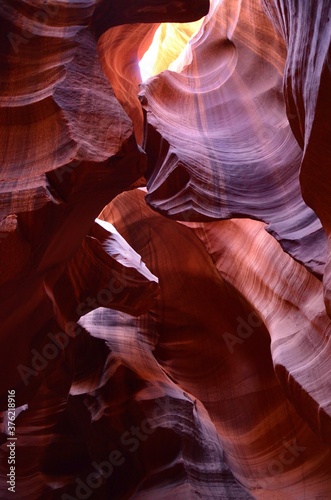 Upper Antelope Canyon in Arizona, USA, near the town of Page, colorful sandstone formations, prime time, noonday