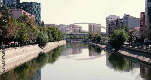 Bucharest, Romania - September 6, 2020: Dambovita river seen from the Regie area in Bucharest. photo