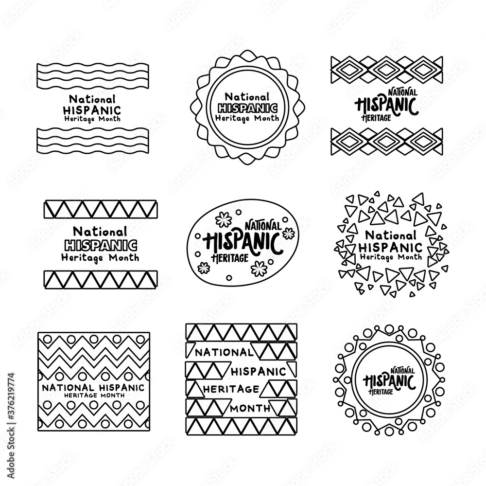 bundle of national hispanic heritage letterings set icons