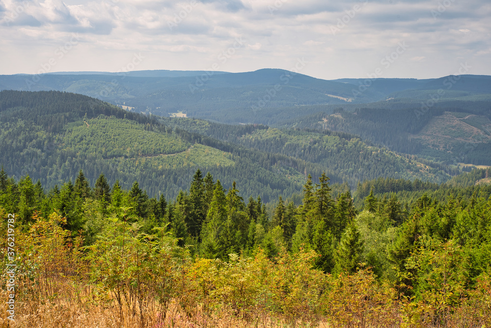 Aussicht im Sommer Thüringer Wald in Deutschland 