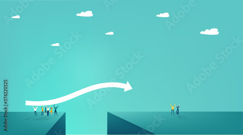 Arrow shows the aiming point. People working together. Business concept illustration