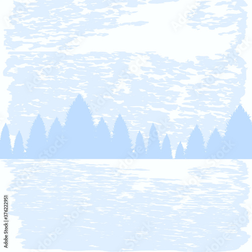 Winter landscape - light original background, brush stroke, fir forest - vector. New Year. Christmas. Banner. Postcard.
