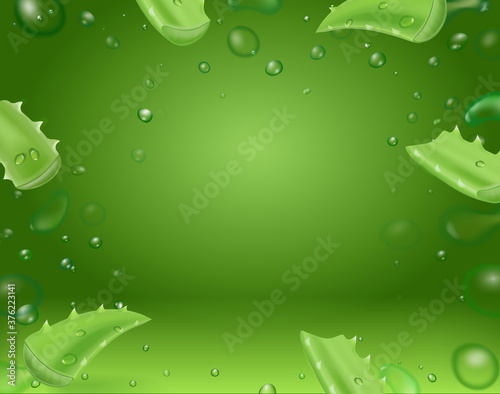 Aloe Vera leaves realistic on green Background concept skin care Cosmetic