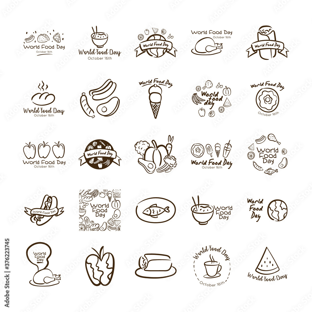 Obraz premium bundle of twenty five world food day celebration letterings line style icons