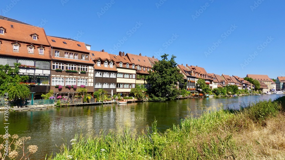 Historische Wohnhäuser am Fluss Regniz in Bamberg