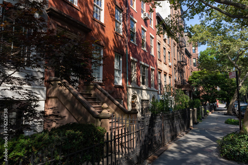 Canvas Print Row of Colorful Old Brick Residential Buildings in the West Village of Greenwich