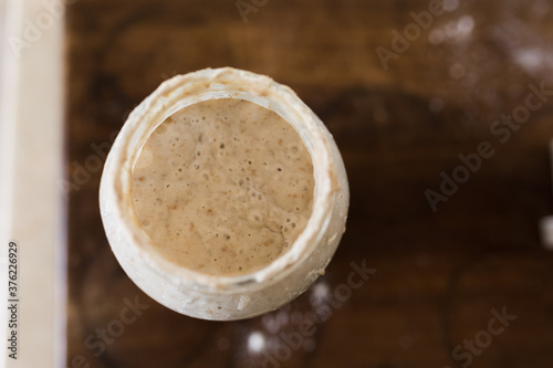 starter for sourdough bread in glass jar