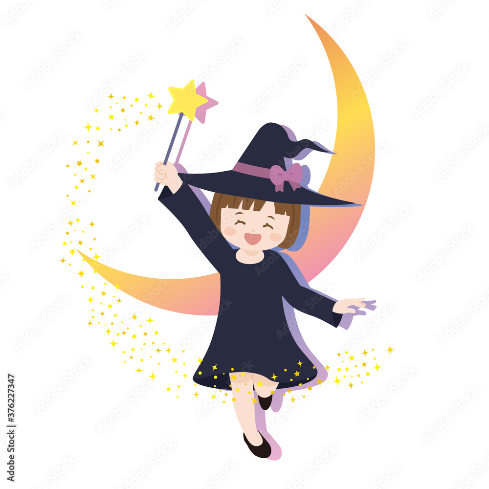 魔法を使う可愛い魔女の子のイラスト Stock Vector Adobe Stock