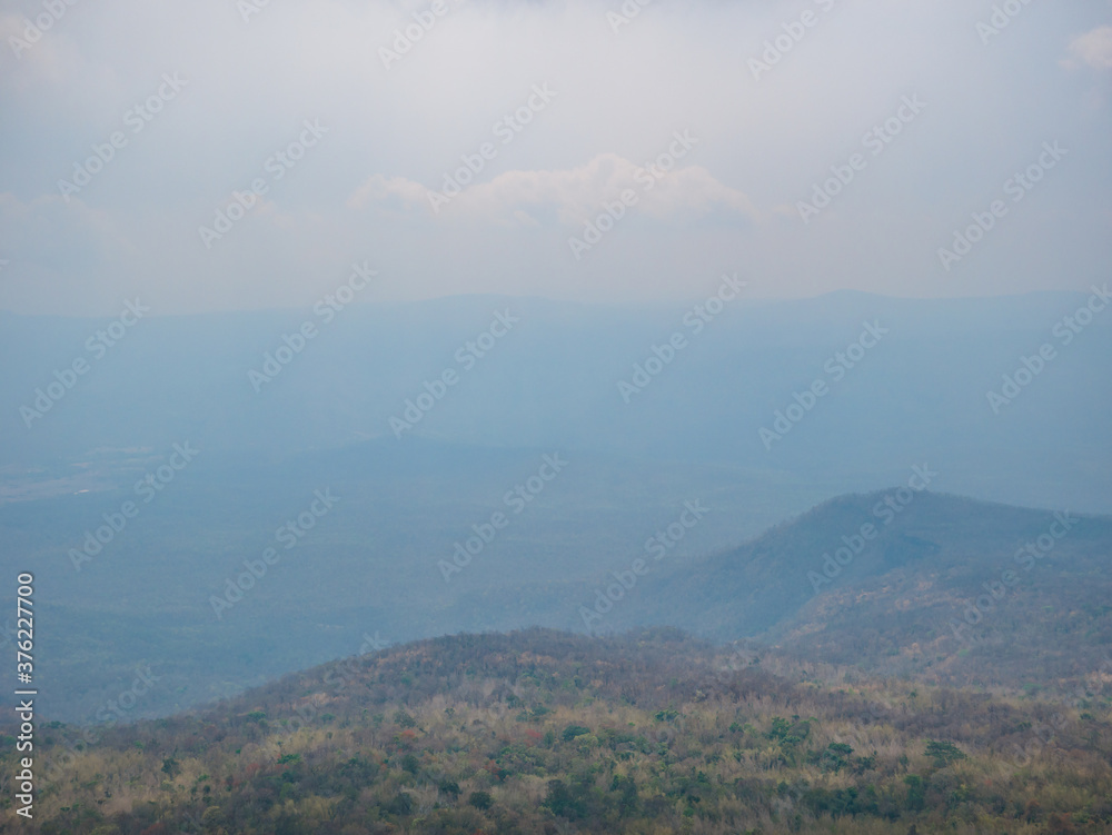 Beautiful scenery view from Yeabmek Cliff on Phu Kradueng mountain national park in Loei City Thailand.Phu Kradueng mountain national park the famous Travel destination