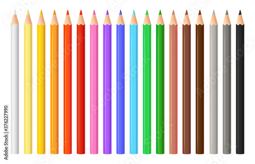 Color pencils set on white background. Realistic 3d wooden colored pencils. Set of pencil colorful for school vector illustration