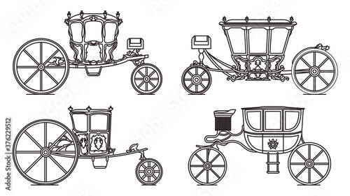 Outline set of dormeuse chariot or royal carriage photo