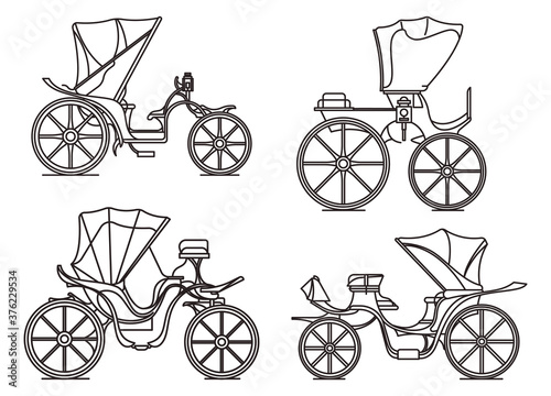 Outline carriages of XIX century. French chariot in line