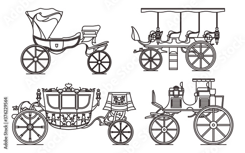 Outline set of classic cab of XIX century