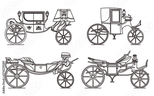 Outline set of retro cab or carriage