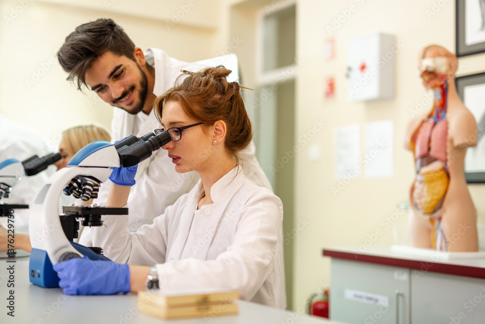 Fototapeta premium Group of scientists working at the laboratory