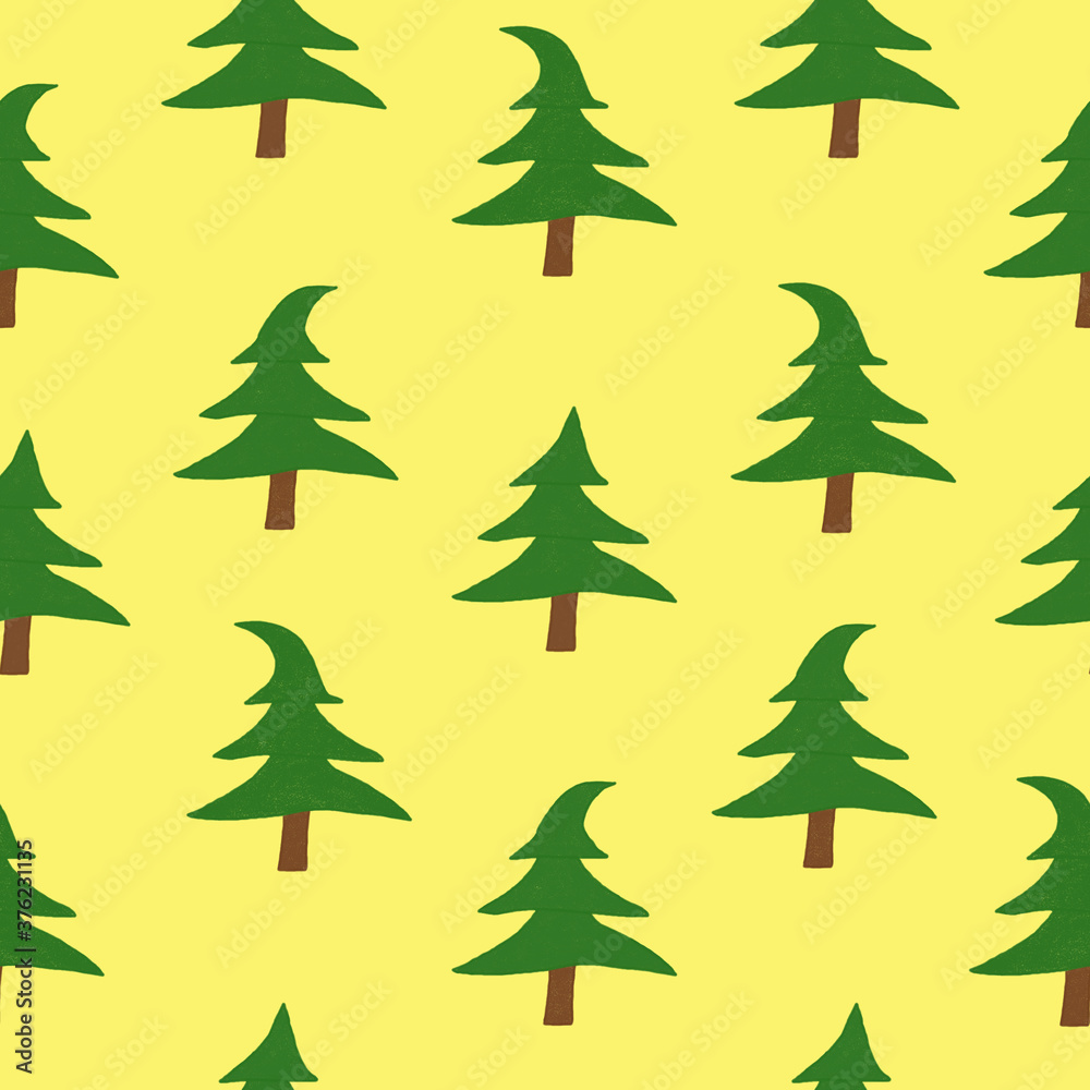 Obraz premium seamless pattern with Christmas trees on an yellow background