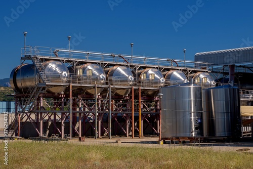 horizontal winemaking tanks.