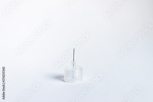 Insulin pen needles isolated on white background . Diabetes concept. Insulin injection needle 3.5 mm.