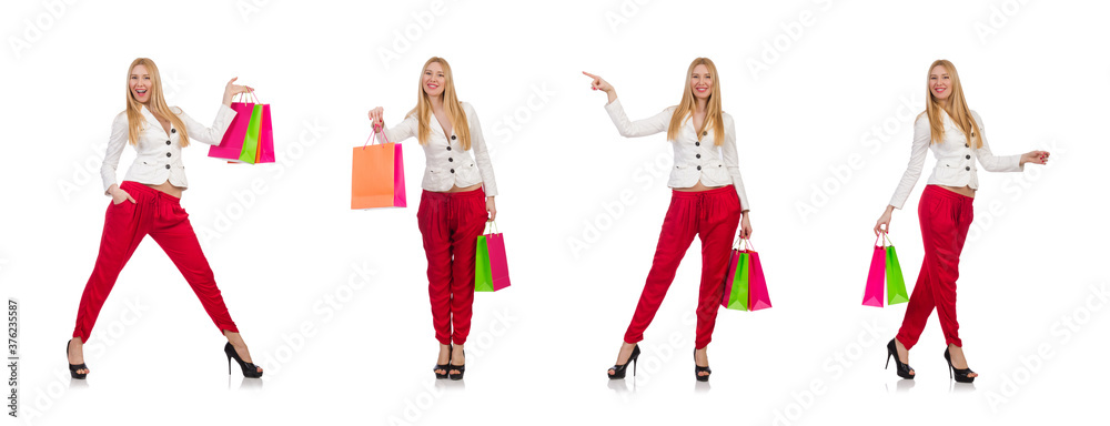 Woman with shopping bags isolated on white Woman with shopping bags isolated on white