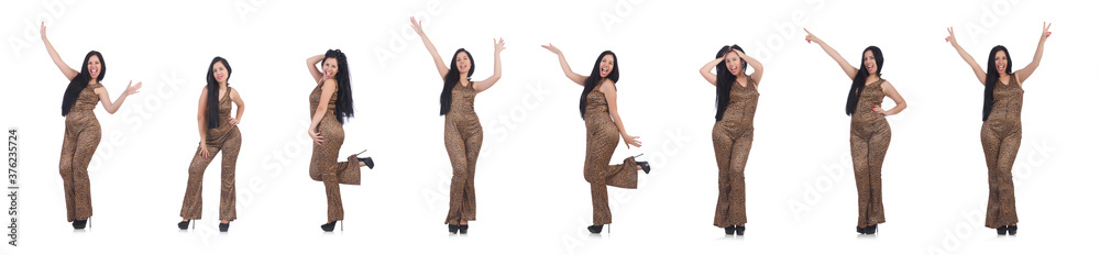 Obraz premium Young model in leopard prints suit isolated on white