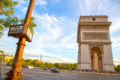 Charles de Gaulle square with the Arc de Triomphe (Triumphal Arch) of Paris