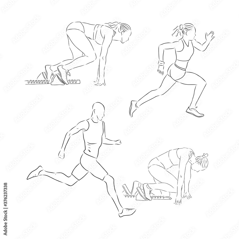 A collection of doodle art illustrations that includes the following sports track and field runner, track and field, runner, vector sketch illustration A collection of doodle art illustrations that includes the following sports track and field runner, track and field, runner, vector sketch illustration