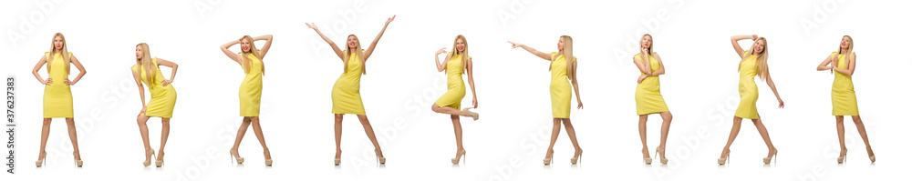 Pretty fair girl in yellow dress isolated on white Pretty fair girl in yellow dress isolated on white