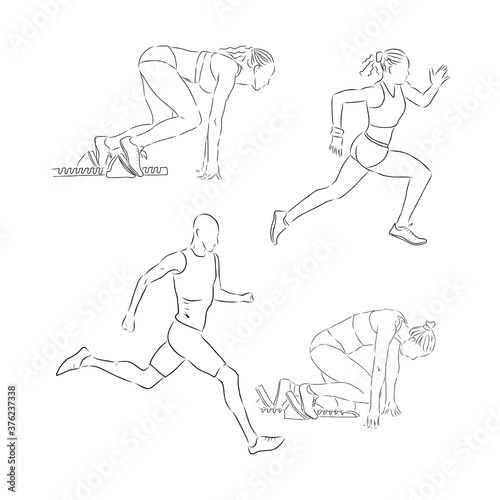 A collection of doodle art illustrations that includes the following sports track and field runner, track and field, runner, vector sketch illustration