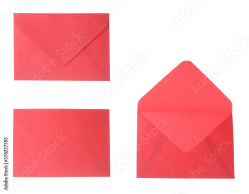 Set of red envelopes on white background